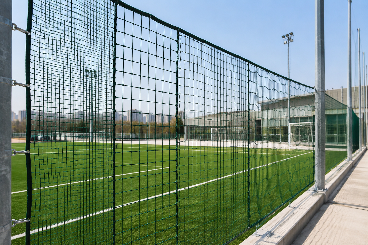 Farklı file göz aralıklarının uygulandığı modern spor sahası