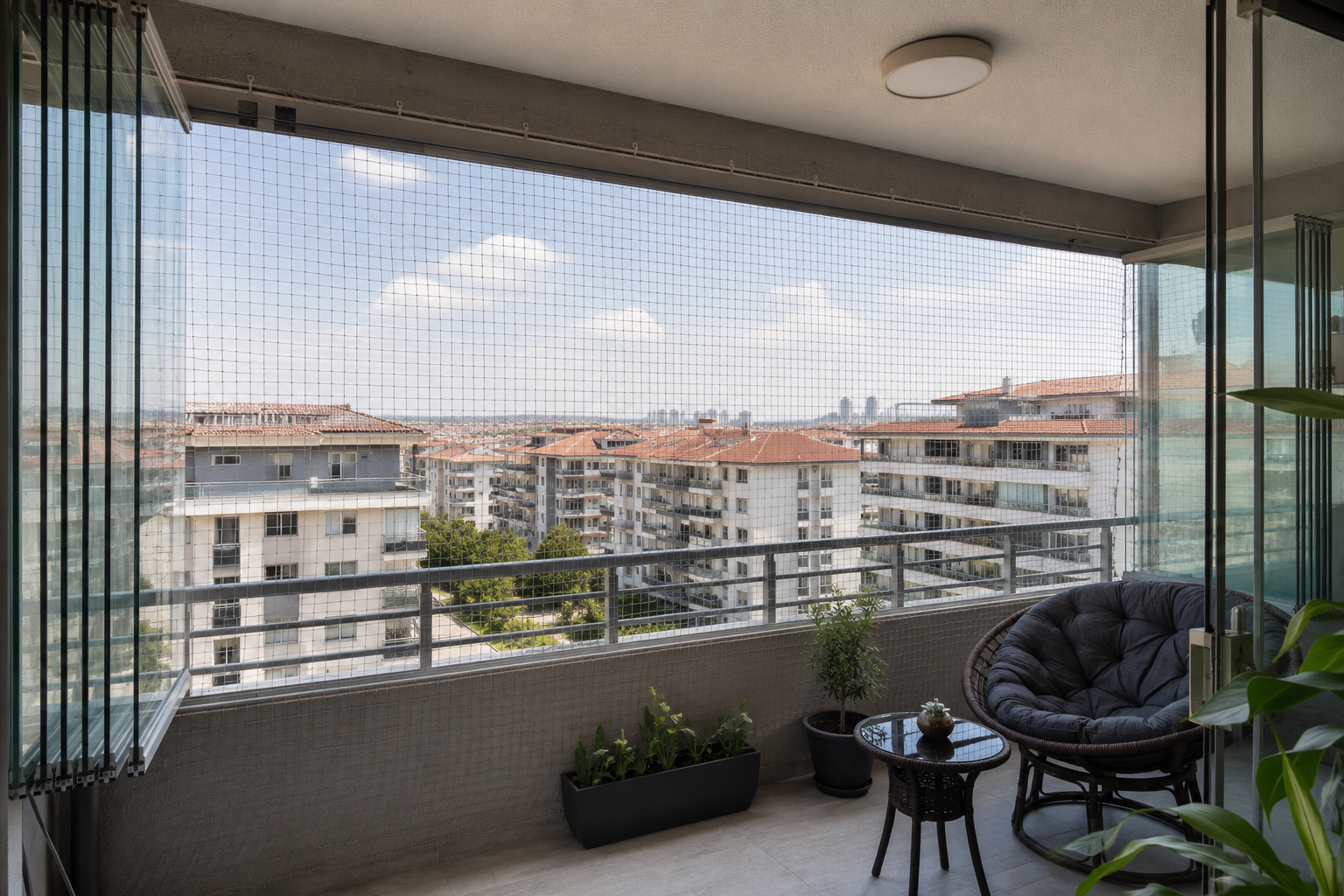 Cam balkon sistemine uyumlu kedi güvenlik filesi uygulaması
